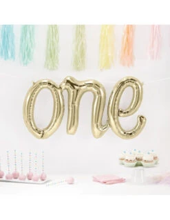 Ballon Métallique Or Blanc Mot "One"