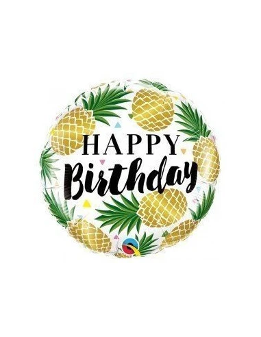 Ballon Métallique Rond Ananas Happy Birthday 1 Ballon Métallique Rond Ananas Happy Birthday
