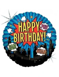 Ballon Rond Métallique Super Héros Happy Birthday