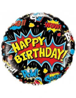 Ballon Super Héros Happy Birthday Noir En Aluminium