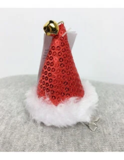 Barrette Mini Chapeau De Père Noël Sequins Rouges Fourrure Blanche