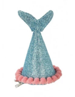 Barrette Sirène Bleue Pompons Roses
