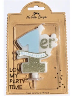 Bougie 1er Anniversaire Bleu Et Or