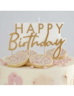 Bougie Happy Birthday Ecriture Dorée -Déco Festive Soldes bougie happy birthday ecriture doree 2