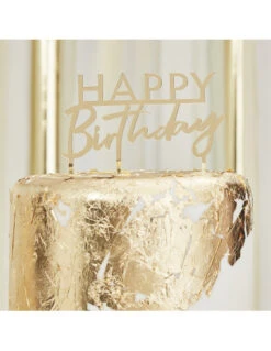 Cake Topper Happy Birthday Doré Brillant