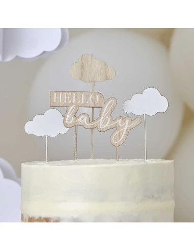 Cake Topper Hello Baby Nuage En Bois 1 Cake Topper Hello Baby Nuage En Bois