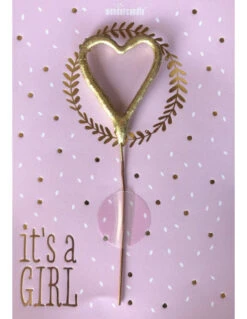 Carte Annonce Fille It's A Girl Et Cierge Magique Coeur