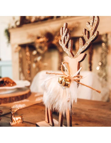 Cerf En Bois Fourrure Décoratif 20 X13,5 Cms 2 Cerf En Bois Fourrure Décoratif 20 X13,5 Cms – Image 2
