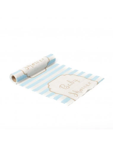 Chemin De Table Lin Rayures Bleu Ciel Baby Shower 1 Chemin De Table Lin Rayures Bleu Ciel Baby Shower