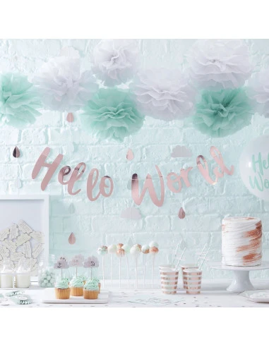 Confettis De Table Nuages Ecriture "Hello World", Gouttes Rose Gold 3 Confettis De Table Nuages Ecriture "Hello World", Gouttes Rose Gold – Image 3