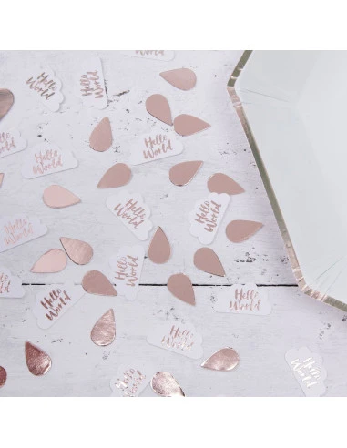 Confettis De Table Nuages Ecriture "Hello World", Gouttes Rose Gold 1 Confettis De Table Nuages Ecriture "Hello World", Gouttes Rose Gold