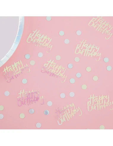 Confettis Happy Birthday Irisés, Pastels, Irisés Argent 1 Confettis Happy Birthday Irisés, Pastels, Irisés Argent