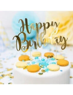 Décoration Gateau Happy Birthday Doré Brillant -Déco Festive Soldes decoration gateau happy birthday dore brillant 2