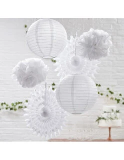 Ensemble De 6 Décorations En Papier Blanc