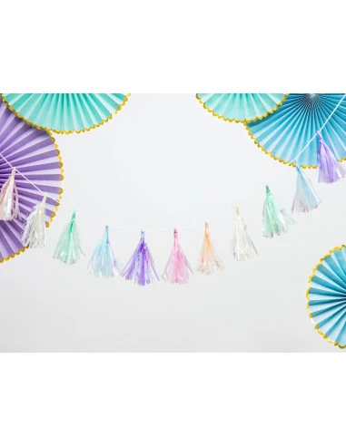 Guirlande 12 Pompons Pastels Irisés 2 Guirlande 12 Pompons Pastels Irisés – Image 2