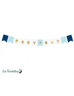 Guirlande Baby Boy Bleu Et Or Avec Fanions -Déco Festive Soldes guirlande baby boy bleu et or avec fanions 2