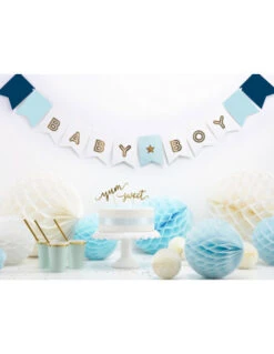 Guirlande Baby Boy Bleu Et Or Avec Fanions -Déco Festive Soldes guirlande baby boy bleu et or avec fanions 3