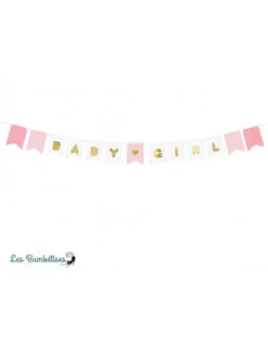 Guirlande Baby Girl Rose Et Or Avec Fanions -Déco Festive Soldes guirlande baby girl rose et or avec fanions 3