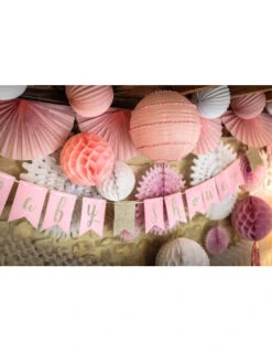 Guirlande Baby Shower Rose Avec Paillettes Métalliques -Déco Festive Soldes guirlande baby shower rose avec paillettes metalliques 4