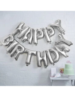 Guirlande Ballon Happy Birthday Mylar Argent