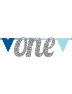 Guirlande Fanions Bleu Et Argent Mot One Argent