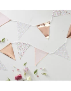Guirlande Fanions Triangles Fleurs, Rose Pastel Et Rose Gold