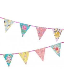 Guirlande Fanions Fleurs Multicolores -Déco Festive Soldes guirlande fanions triangles liberty bordure doree 9