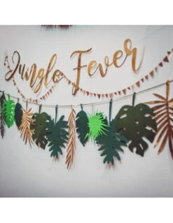 Guirlande Feuilles Tropicales Vertes Et Dorées -Déco Festive Soldes guirlande feuilles tropicales vertes et dorees 2