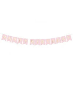 Guirlande Rose Pastel Happy Birthday Doré -Déco Festive Soldes guirlande rose pastel happy birthday dore 2