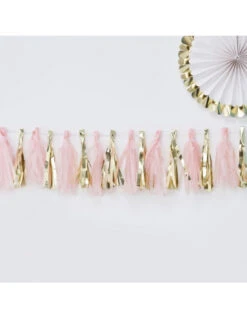 Guirlande Tassel Rose Pastel Et Dorée