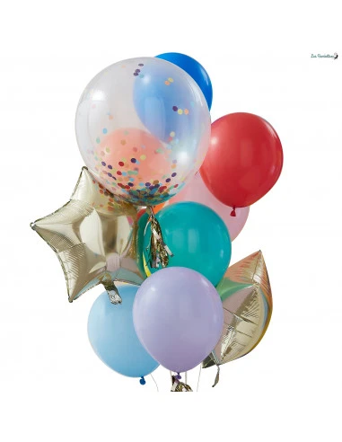 Kit 11 Ballons Confettis, Etoiles, Unis Multicolores 2 Kit 11 Ballons Confettis, Etoiles, Unis Multicolores – Image 2
