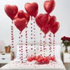 Kit 15 Ballons Coeurs Rouges, Guirlandes & Confettis