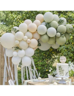 Kit Arche Ballon Ivoire, Pêche, Sauge Avec Rubans Et Feuilles