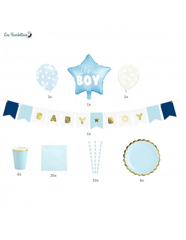 Kit Baby Shower Garçon 49 Pièces Bleu Et Blanc 1 Kit Baby Shower Garçon 49 Pièces Bleu Et Blanc