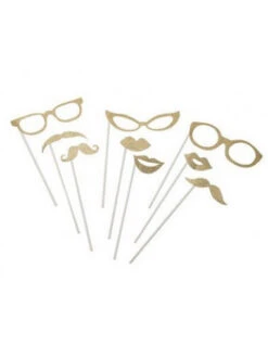 Kit Photobooth 9 Pièces Paillettes Dorées
