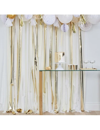 Kit Rideau Rubans Crépon Blanc, Ivoire, Doré 2 Kit Rideau Rubans Crépon Blanc, Ivoire, Doré – Image 2