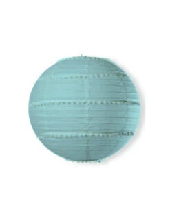 Lampion En Papier Bleu Ciel Avec Pompons
