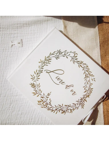 Livre D'Or Blanc Ecriture Dorée Champêtre 2 Livre D'Or Blanc Ecriture Dorée Champêtre – Image 2