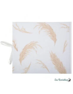 Livre D'Or Blanc Ecriture Dorée Imprimé Fleurs Séchées -Déco Festive Soldes livre d or blanc ecriture doree imprime fleurs sechees 2