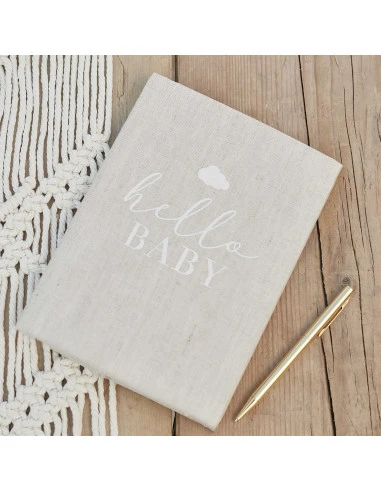 Livre D'Or En Lin Hello Baby Ivoire 1 Livre D'Or En Lin Hello Baby Ivoire