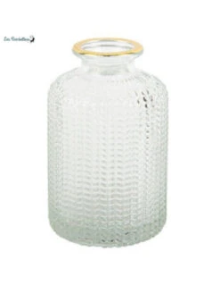 Petit Vase En Verre Avec Relief Bord Doré