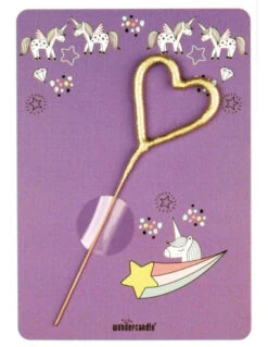 Petite Carte Licorne Mauve Et Bougie Magique Coeur