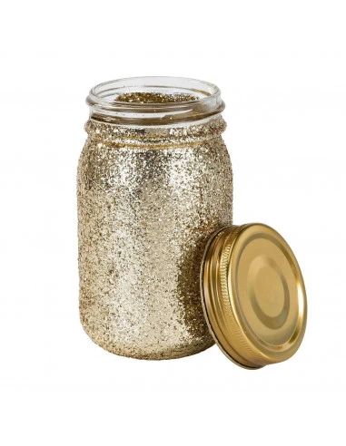 Pot En Verre Esprit Mason Jar Avec Paillettes Dorées 2 Pot En Verre Esprit Mason Jar Avec Paillettes Dorées – Image 2