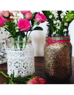 Pot En Verre Esprit Mason Jar Avec Paillettes Dorées 5 Pot En Verre Esprit Mason Jar Avec Paillettes Dorées -Déco Festive Soldes pot en verre esprit mason jar avec paillettes dorees 2