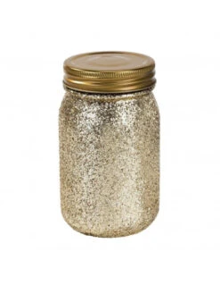 Pot En Verre Esprit Mason Jar Avec Paillettes Dorées