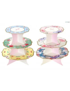 Présentoir Gateaux 3 Etages Réversible Imprimé Fleurs